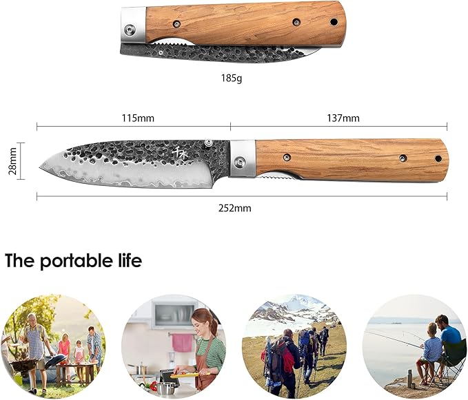 SENBON 440A Forged Stainless Steel pocket folding peeling utility knife Natural Olive Handle Camping trip Outdoor Portable Fruit knife