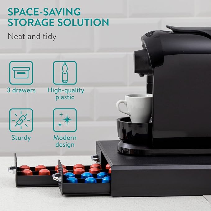Navaris Coffee Pod Holder with 3 Drawers - 48 Capsule Storage Organizer Tray Counter Container - Compatible with K-Cup, Nespresso - 3 Drawer Design