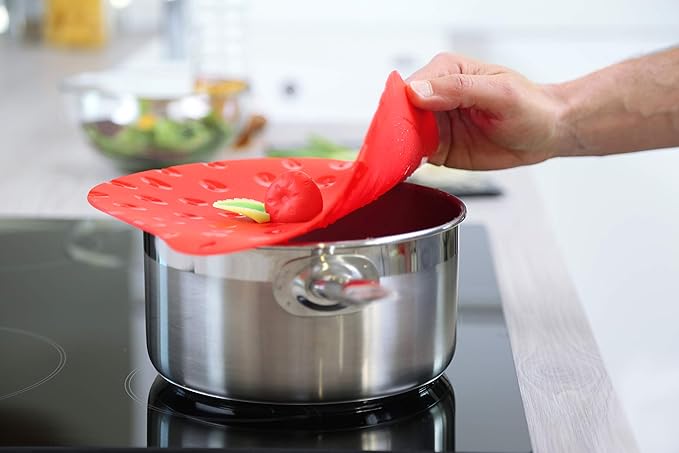 Charles Viancin - Strawberry Silicone Lid for Food Storage and Cooking - 9''/23cm - Airtight Seal on Any Smooth Rim Surface - BPA-Free - Oven, Microwave, Freezer, Stovetop and Dishwasher Safe