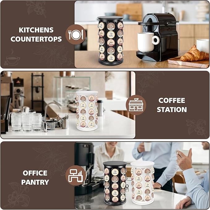 Coffee Pod Carousel Compatible with K-Cup Pods, K Cup Holder Holds 40 Coffee Capsule, New Modern Design for Kitchen Office Countertop or Coffees Station Organizer, Detachable (Black)