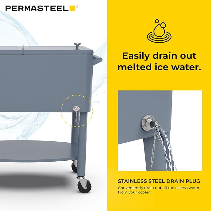 Permasteel 80 Quart Party Cooler, Rolling Ice Chest with Wheels and Handles for Indoor Outdoor Patio