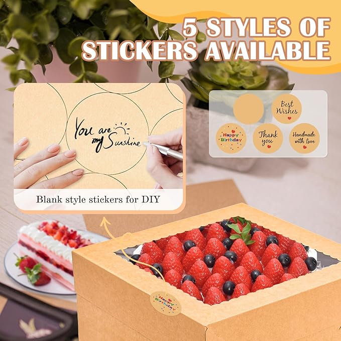 16Pcs 12x12x6 Inch Cake Boxes with Window, Brown Bakery Boxes, Cake Carrier Container for Pastries, Pie, Cookies, Chocolates, Cupcakes, Birthday Party, Wedding