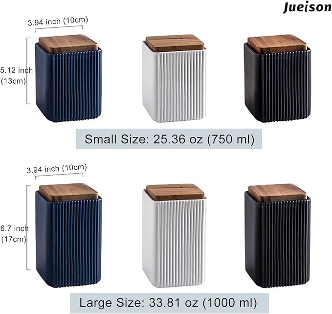 Ceramic Storage Jars Modern Elegant Highly Polished Airtight Storage Canisters with Lid Whiteware Food Stroage Jar for Kitchen Spice Tea Vanilla Sugar Coffee Beans (Blue-1000ML)