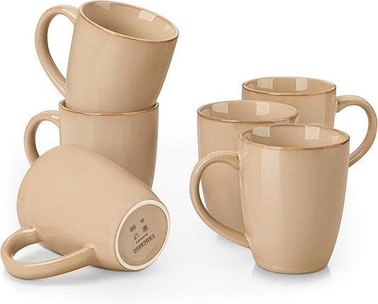 vancasso PLAYA Ceramic Coffee Mug Set of 6, 16 Oz Tea Cups with Handle for Latte, Tea, Cappuccino, Milk, Cocoa, Microwave&Dishwasher Safe, Brown