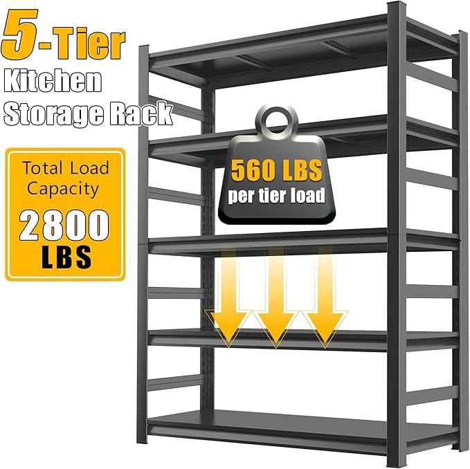 48''W Kitchen Shelves with Large Storage Capacity, Waterproof and Rust-Resistant Racks, Multi-Functional Adjustable Storage Shelf, Suitable Storage Rooms, Black