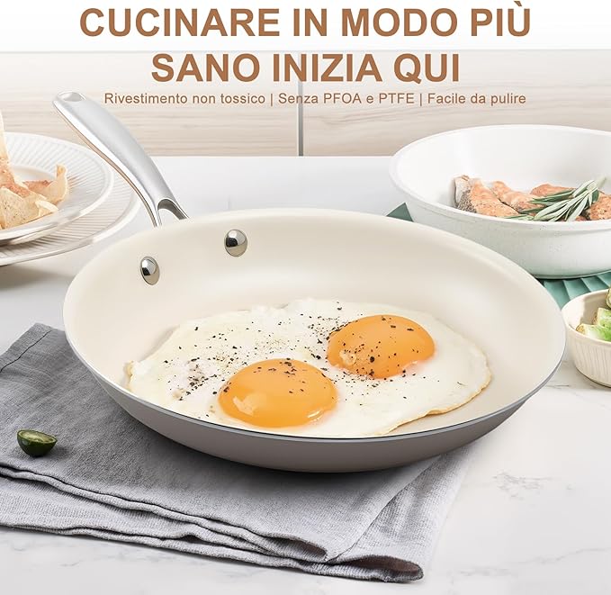 8.5 Inch Ceramic Nonstick Frying Pan Skillet - PFAS-Free, Non-Toxic, Oven Safe & Induction Ready, Aluminum Cookware with Stainless Steel Handle