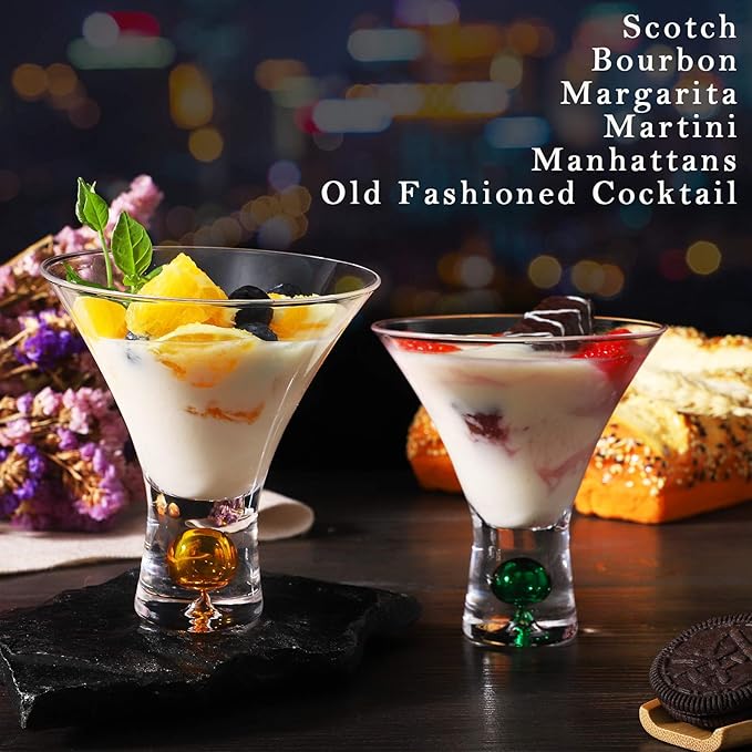 Martini Glasses Set of 4 - Christmas Gift Stemless Crystal Margarita Glasses 6oz Hand Blown Colored Cocktail Glasses Great for Martini, Margarita - Color Will Not Leak Off-Hand Wash Only