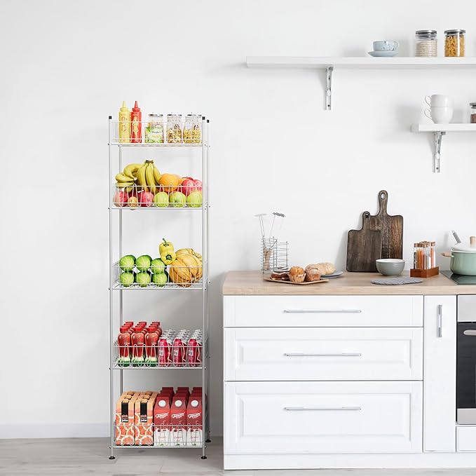 smusei 5 Tier Water Bottle Storage Rack Metal Bottled Water Organizer for Floor Beverage Holder Stand for Floor, Drink Shelf for Kitchen Living Room, Space Saver