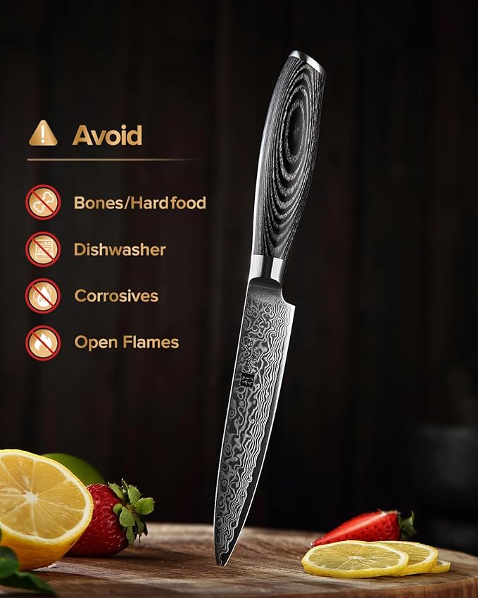 XINZUO Paring kitchen Knife, 5 Inch Super Sharp Damascus Steel Petty Knife, Fruit Knife, Pakkawood Handle, Gift Box