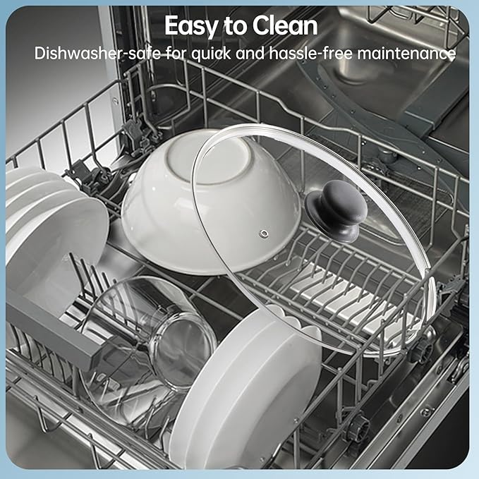 Tempered Glass Lid Compatible with Caraway Pans and Pots, 10.5" Pot Lid Replacement, Cooking Pot Lid Fit for Fry Pan, Dutch Oven and Stock Pot, with Easy to Grip Handle, Stainless Steel Rim, clear