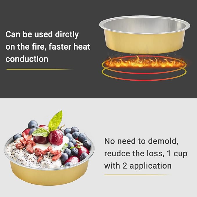 Beasea Disposable Pie Tins 4 Inch, 50 Pack Mini Tart Pans with Lids, 8 Oz Golden Aluminum Pie Pan Tin Tart Pans Round Oven Baking Mini Cake Pan for Pie Tart Quiche