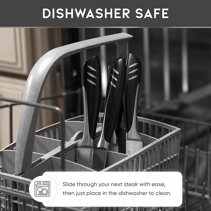 Bellemain Premium Steak Knives Set of 6, Kitchen Knife Sets with Steel Blades for Precise Cutting, Lightweight Steak Knife Set Stainless Steel & Durable, Serrated Steak Knives Dishwasher Safe