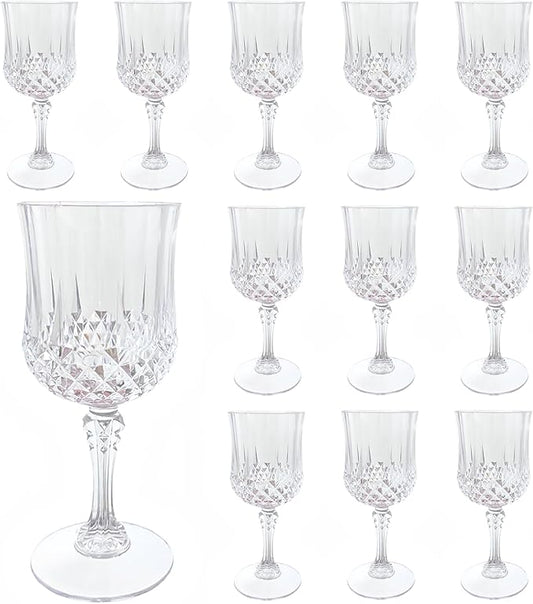 Plastic Wine Glasses，Plastic Goblets Vintage Style Cordial Drinking Glasses for Wedding Reception, Grand Event Party Supplies (12, transparent)