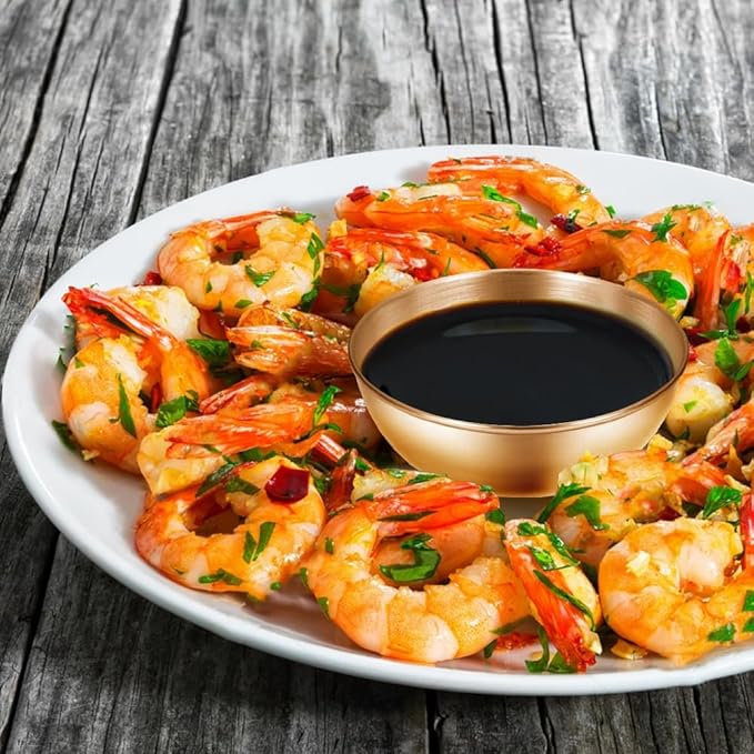 8 Pack 3.5inch Stainless Steel Sauce Dishes Mini Individual Saucers Bowl Round Seasoning Dishes Sushi Dipping Bowl Appetizer Plates, Champagne Gold