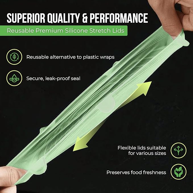 Reusable Silicone Stretch Lids for Food Storage in Fridge - Elastic Heat-Resistant Bowl Covers, Cups, Cans, Jars - Universal Food Grade Lid for Containers - 7 Pack - Mint Frost Stretchy Lid Set