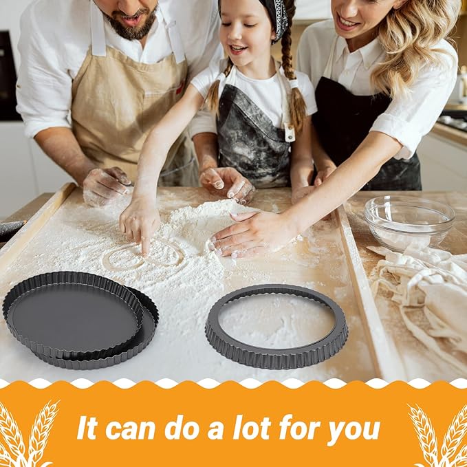 Beasea Tart Pan 9 Inch, 2pcs Tart Pans with Removable Bottom Nonstick Small Round Carbon Steel Tart Quiche Pie Pans for Oven Baking