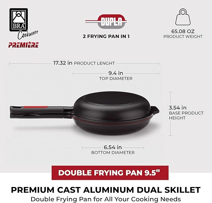 BRA COOKWARE Premiere & Infinity 6-Piece Nonstick Cookware Set | Cast Aluminum Pots & Pans Set w/ 1 Dual Skillet, 1 Pot, 1 Saucepan, 2 Lids | 3-Layer NonStick | All Stovetops | PFOA Free