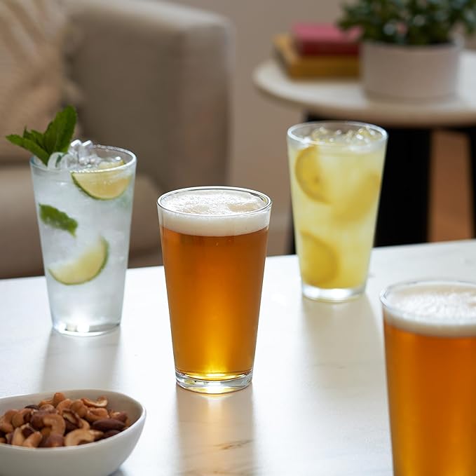 TRUE Pint Beer Glasses, Professional Grade Beer Pint Glasses, Multi Purpose Tumblers, Juice Water Cups, Kitchen Glassware, Home Bar, Set of 6, 16 oz