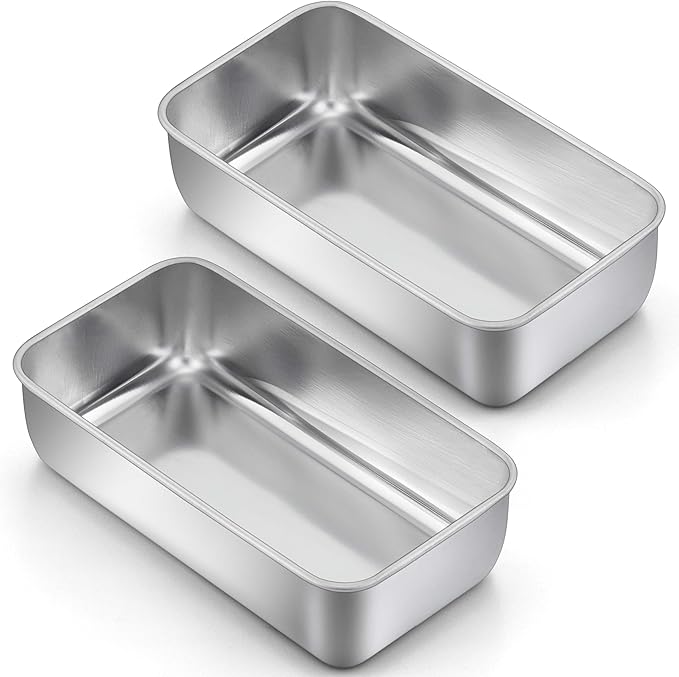 LIANYU 2 Pack Bread Loaf Pans for Baking Bread, 9x5Inch Stainless Steel Meatloaf Baking Pan, Loaf Tin for Homemade Banana Brownies and Pound Cakes, Dishwasher Safe