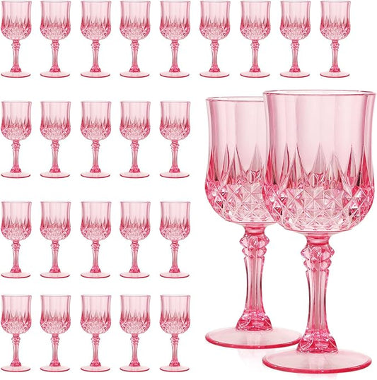 Pink Plastic Wine Glasses Set of 24 – 7oz Unbreakable Pink Plastic Goblets for Parties Reusable & Dishwasher-Safe Ideal for Weddings, Bars, and Every Celebration