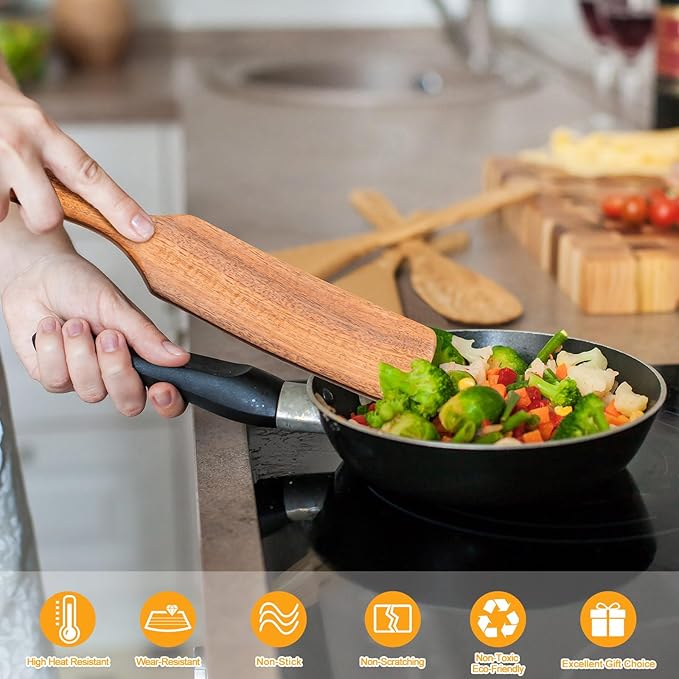 Spurtles Kitchen Tools Wooden, 7Pcs Wooden Spoons for Cooking, Natural Premium Spatula Set, Heat Resistant Cooking Utensil for Nonstick Cookware, Spurtle for Sourdough Starter