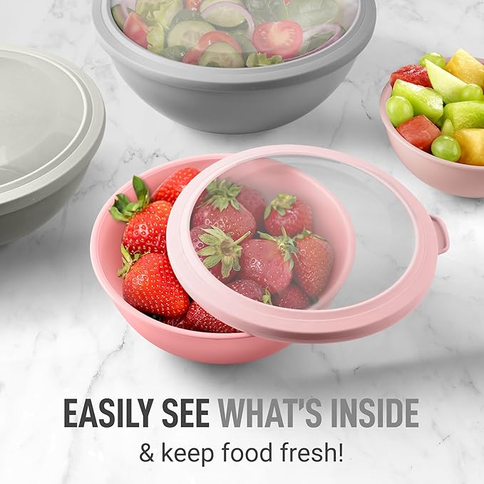 Zulay Kitchen 12 Piece Plastic Mixing Bowls with Lids Set - Colorful Mixing Bowl Set for Kitchen - Nesting Bowls with Lids Set - Microwave and Freezer Safe (Pink Ombre)