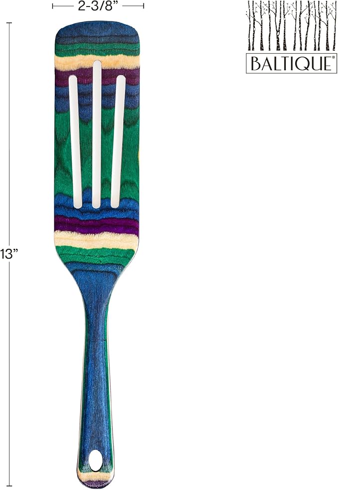 Baltique Mumbai Collection 13" Wooden Spurtle Spatula – Colorful Birch Wood Cooking Utensil, Nonstick Safe, Versatile Stirring & Serving Tool