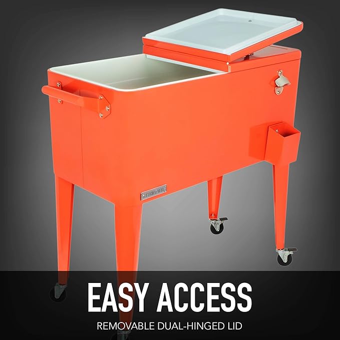 Permasteel 80 Quart Party Cooler, Rolling Ice Chest with Wheels and Handles for Indoor Outdoor Patio