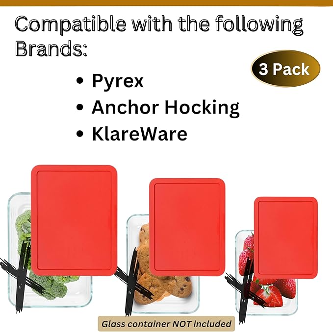 3, 6 & 11 Cup Red Replacement Lids/Covers for Pyrex, Anchor Hocking & KlareWare Storage Bowls *Lids Only Glass Container Not Included* (3 Pack *One of Each Size*)