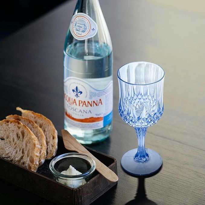 24 PCS Plastic Blue Wine Glasses 7oz Vintage Goblet,Reusable Drinkware Vintage, Plastic Blue Wine Glasses for Baby Shower Wedding Reception Grand Event Party，Royal blue