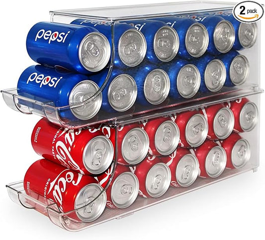 Soda Can Organizer with Lids, Stackable Soda Can Dispenser for Refrigerator, Clear Can Holder Organization and Storage Bins for Fridge, Kitchen, Countertop, Drink Pantry Organizers, Holds 12 Cans Each