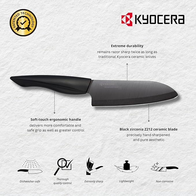 KYOCERA ZK-075 BK Innovation Ceramic Kitchen Knife, Black, 3" PARING