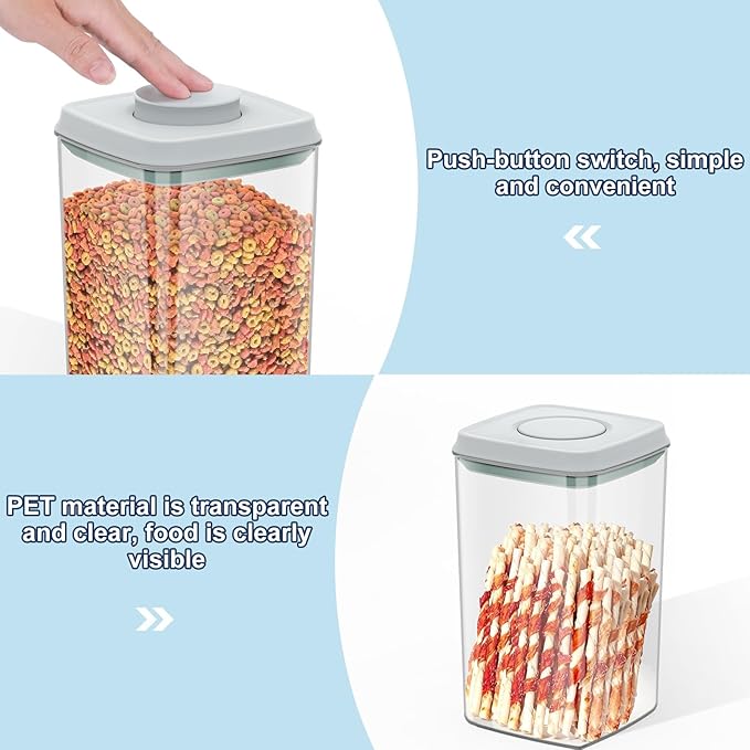 4.2Qt Airtight Dog Cat Food Storage Container and Dog Treat Containers BPA-Free, PET Clear Stackable Pet Storage Bin, 1 Cup Scoop, 1 Sponge cleaning brush, Pop Top, With handle -1Pack