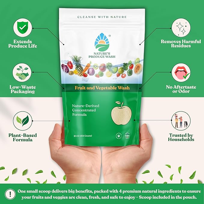 Natures Produce Wash, Fruit and Vegetable Wash, Removes Unwanted Residue, Extends Produce Life, Fruit Cleaner. 16 oz Value Pack - 5 Months Supply or Makes 20+ spray bottles (16 oz)