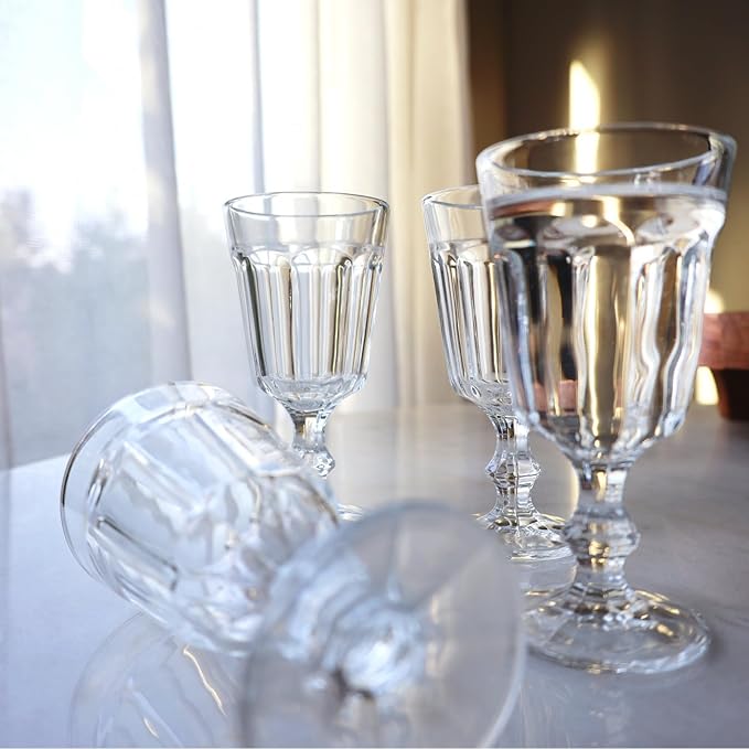 Beille Set of 6 Clear Classic Goblet Water Glasses Home Decor Glassware, 7.43oz