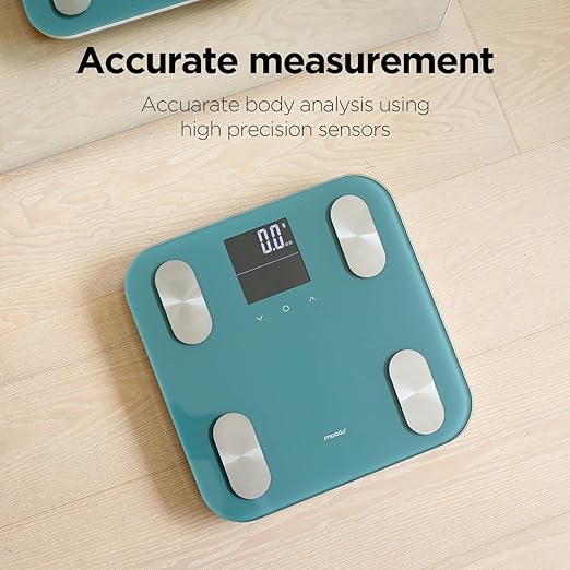 mooas Smart Scale for Body Weight Fat Bluetooth Scale, Digital Bathroom Scale with BMI, Body Fat, Muscle Mass 19 Body Composition, LCD Accurate Bluetooth Scale for Home Smartphone App, 396 lbs (Green)