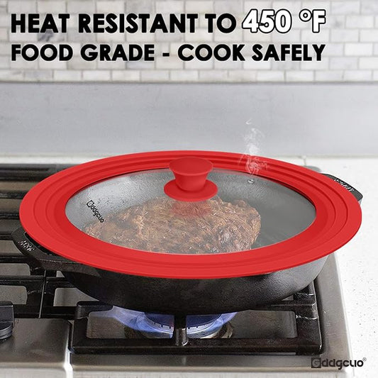 Universal Pan Lids, Silicone Pot lids for Pots, Pans & Skillets - Fits 11", 12" & 13" Diameter Cookware, Replacement Frying Pan lid, Dishwasher Safe (Red)