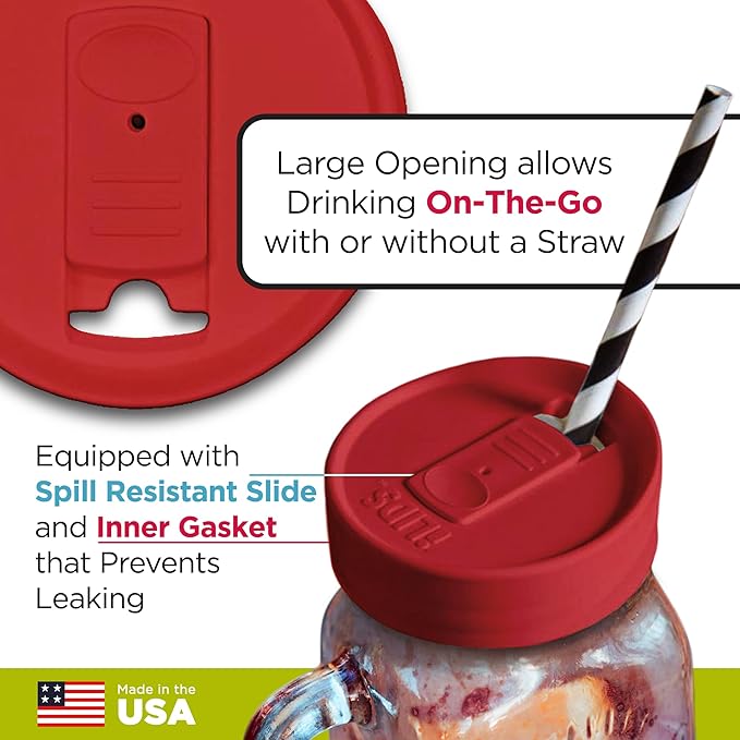 Mason Jar Drink Lid, Regular Mouth, Red, Pack of 2