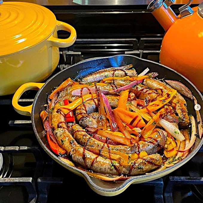 Chantal Cast Iron Skillet Sauté Pan with Lid, 4 qt, US Formulated Premium Enamel, Sea Blue