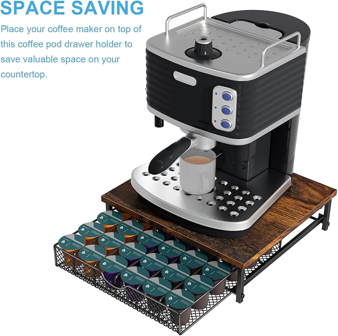 Coffee Pod Drawer Holder for K Pod Coffee Pods Holder for Counter 36 Capacity Pods Storage Organizer for Coffee Capsule Storage with Sliding Baskets for Coffee Station Black