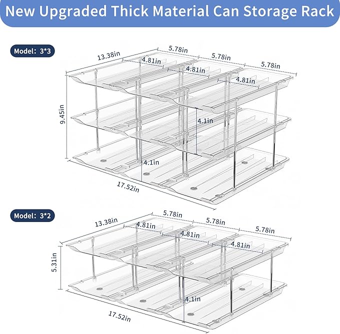 Can Organizer for Pantry Free Combination Can Dispenser, Clear Thickened 3-Tier Storage Rack for 36 Cans Suitable for Cabinet Pantry Fridge Countertop (3 * 3)