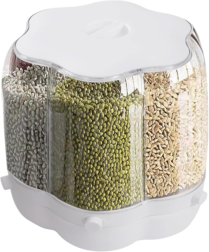 360° Rotatable Cereal Dispenser, One-Click Rice Output, Visible Round Multigrain Tank Cup Dry Rice Container Food Dispenser Sealed Grains Cans Grain Storage Tank for Storage Small Beans(Style 6)