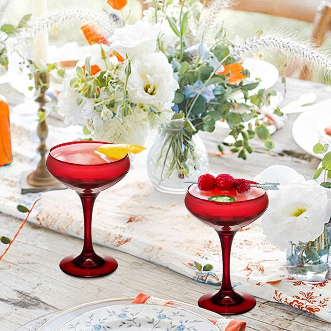 6 Pieces Crystal Martini Glasses Champagne Flute,Coupe Bowl Stemmed Cocktail Glasses,Set Of 6 Elegant Red Goblets Colored Drinking Cups Champagne Wine Glasses for Parties Cocktail Margarita,Juice