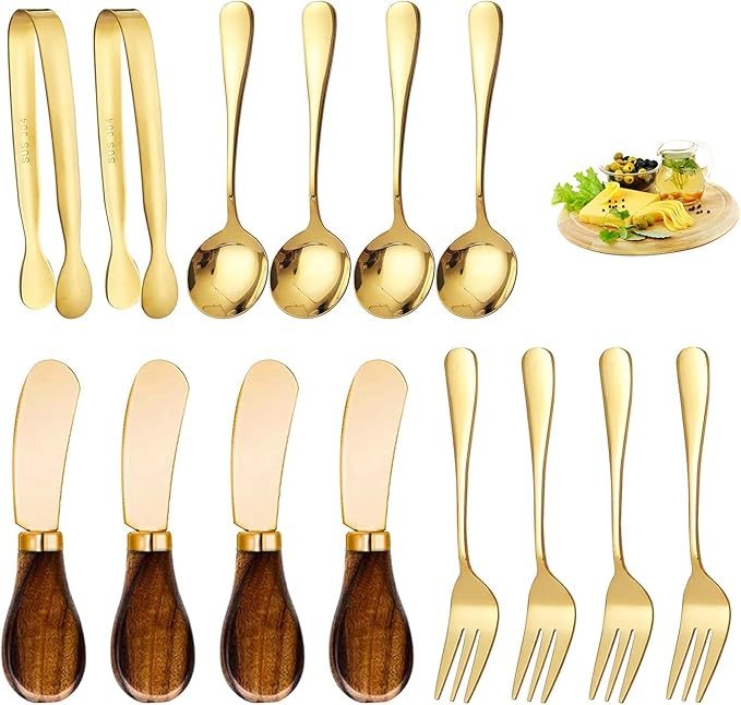 Charcuterie Accessories (14 Pcs), Cheese Spreaders for Charcuterie Board, Mini Serving Spoons, Forks and Mini Serving Tongs - Charcuterie Utensils for Butter, Cheese and Pastry Making