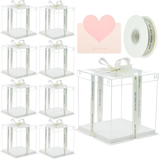 8x8x9Inch Clear Cake Box 8Pcs Tall Cake Box Clear Boxes Treat Boxes Cake Transport Container Tall Cake Carrier for Transport Gift Box Display Case cajas para pasteles White