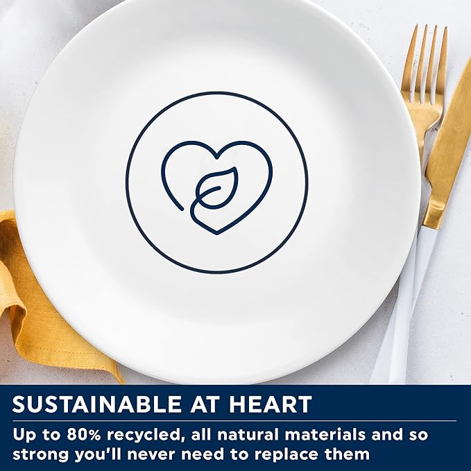 Corelle Vitrelle 4-Pieces 8.5" Glass Salad/Appetizer Plates Chip & Crack Resistant Glass Dinnerware Set Plates, Winter Frost White