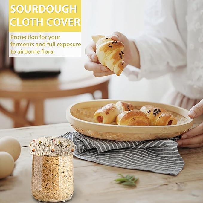 Sourdough Starter Jar Covers,5-Pack Reusable Vintage Birds Cloth Lids for 3-4 Inch Jars,Ideal for Kombucha Kefir or Cheese Fermentation