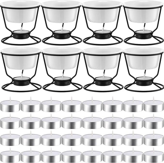 40 Pcs Ceramic Butter Warmers for Seafood Set 4.7oz 8 Pcs Butter Warmer with 32 Tealight Candles for Chocolate Cheese Fondue Melting, Dishwasher Safe, Microwave Safe, Oven, White