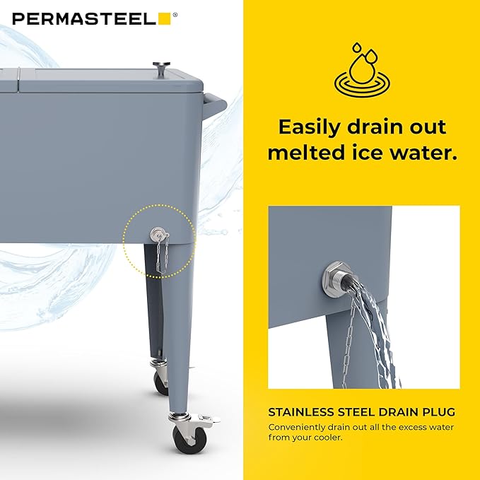 Permasteel 80 Quart Party Cooler, Rolling Ice Chest with Wheels and Handles for Indoor Outdoor Patio