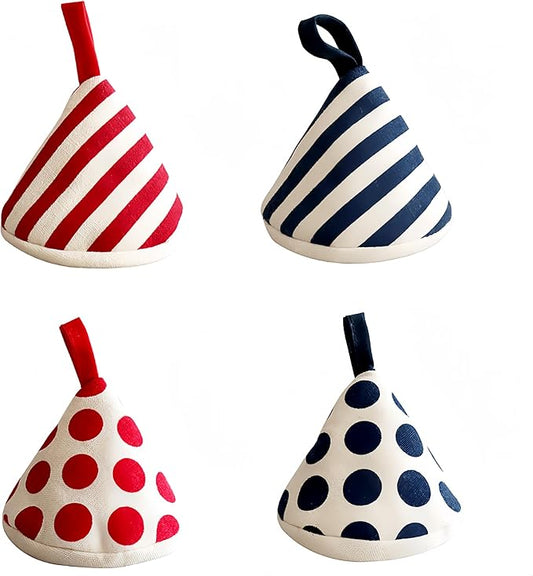 4-Pack Heat Insulated Triangle Cotton Handle Covers | Cast Iron Skillet/Dutch Oven Lid Grip, Reusable Hot Pot Holders for Frying Pans, Enameled Dutch Ovens & Oven Cookware